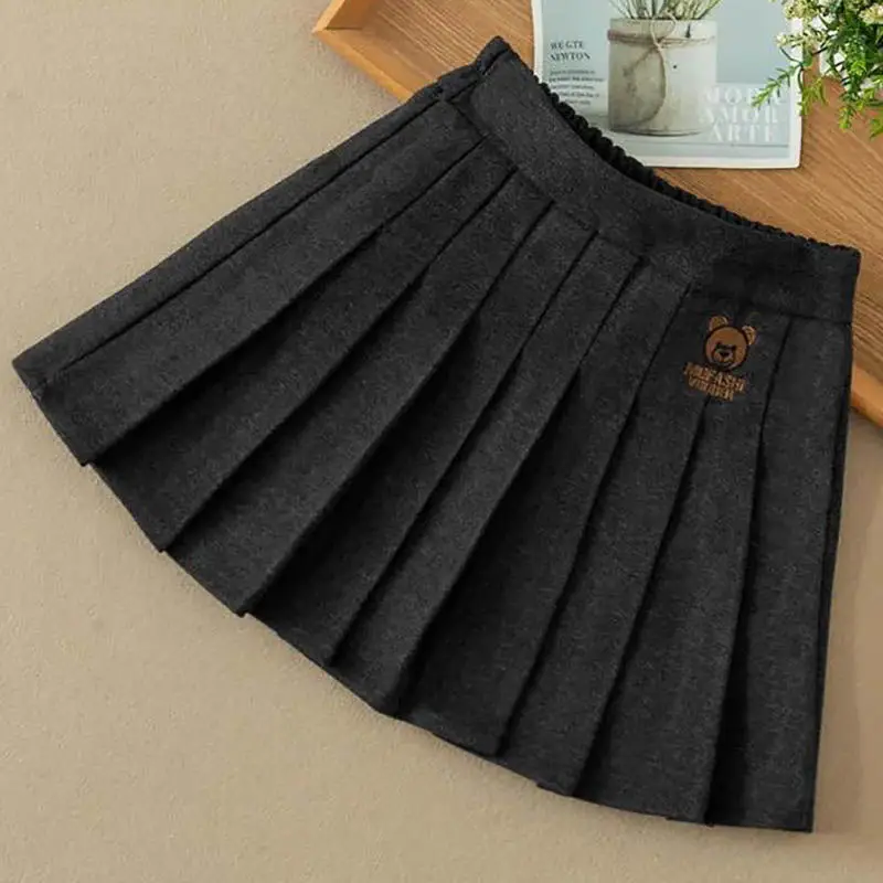 Girls\' Autumn and Winter 2021 New Skirt Middle and Big Children College Style JK Pleated Skirt Little Girl Fleece-Lined Skirt