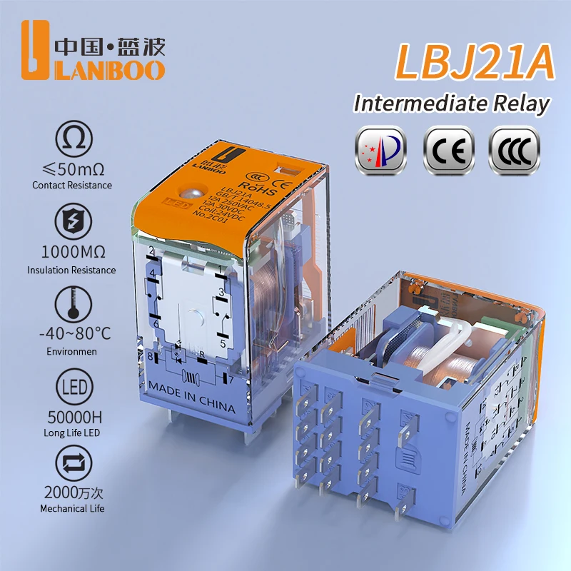 LANBOO J21A Conventional Intermediate Relay DC12V DC24V and AC220V Are Optional Other Voltages Can Be Customized