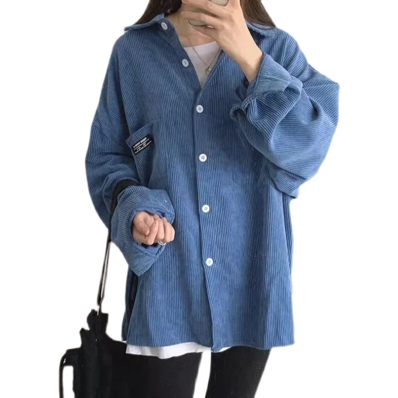 Corduroy Long Sve Women's irt Hong Kong Sle Faion Outerwear Casual Commute Sle Loose Fit Button Detail Polyester B...