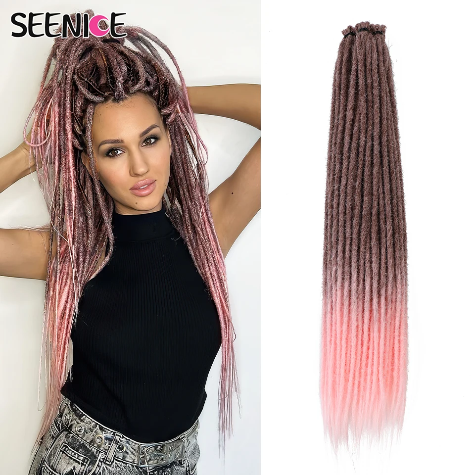 Ombre Pink 24Inch Synthetic Dreadlock Extensions Handmade Straight Crochet Hair Dread Extension Crochet Braids For Women Black