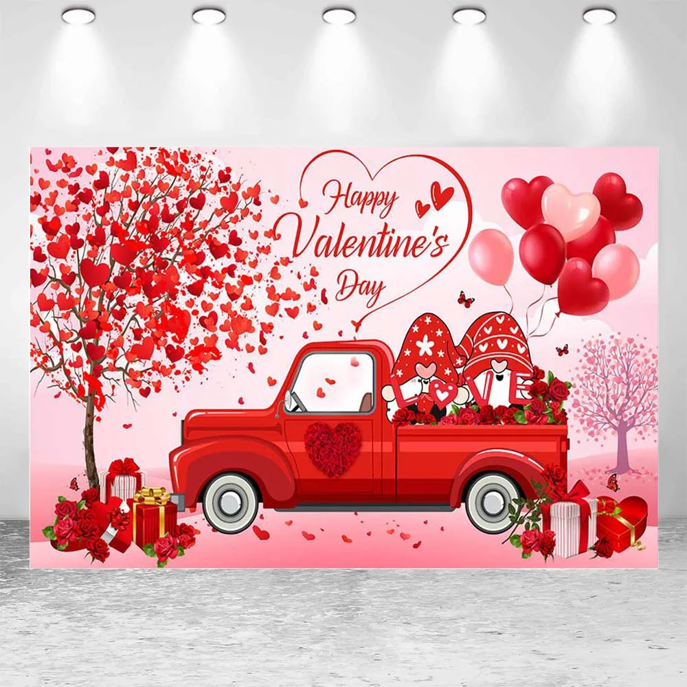 Mocsicka Feliz Día de San Valentín telón de fondo amor corazón rosas coche rojo fondo de boda para fotografía estudio fotográfico accesorios para sesión fotográfica