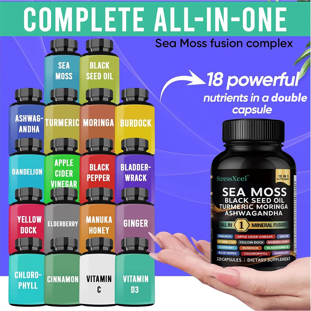 Sea Moss Supplement - Supports Thyroid Health, Antioxidant, Anti-aging, Improve Immunity, Detox, Beauty Health