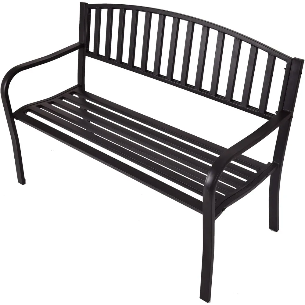 

Outdoor Steel Garden Bench Park Bench, Patio Chair Garden Bench with High Back & Rustproof Armrests, Ideal Bench for Lawn