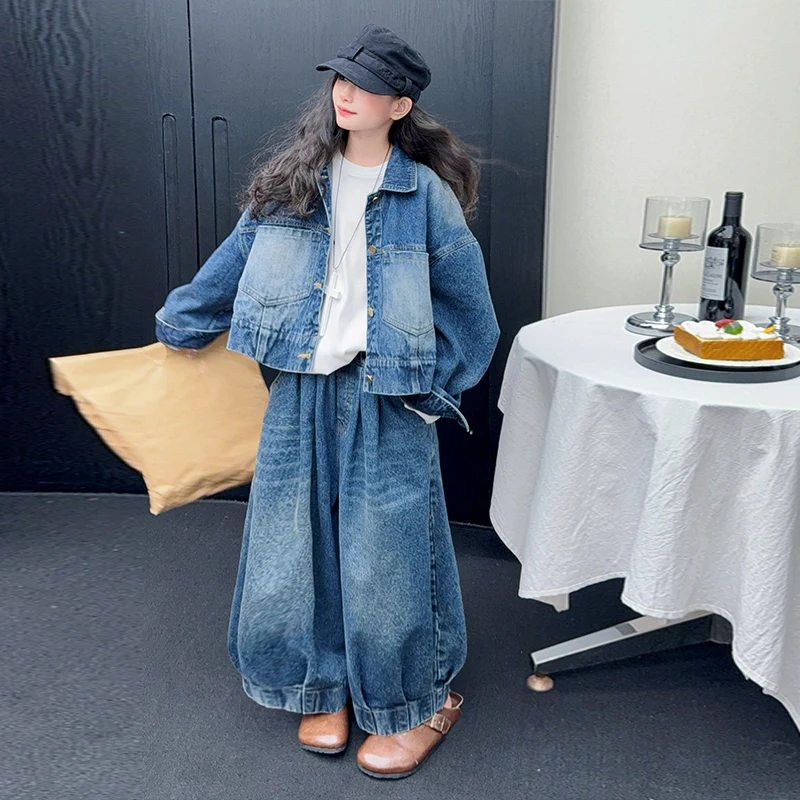 

Girls Clothes Sets Size 4-14Y Kid Denim Coat Top&Jeans Bottom Suit Child 2-Piece Of Clothing Sets Toddle Girl Vintage Denim Sets