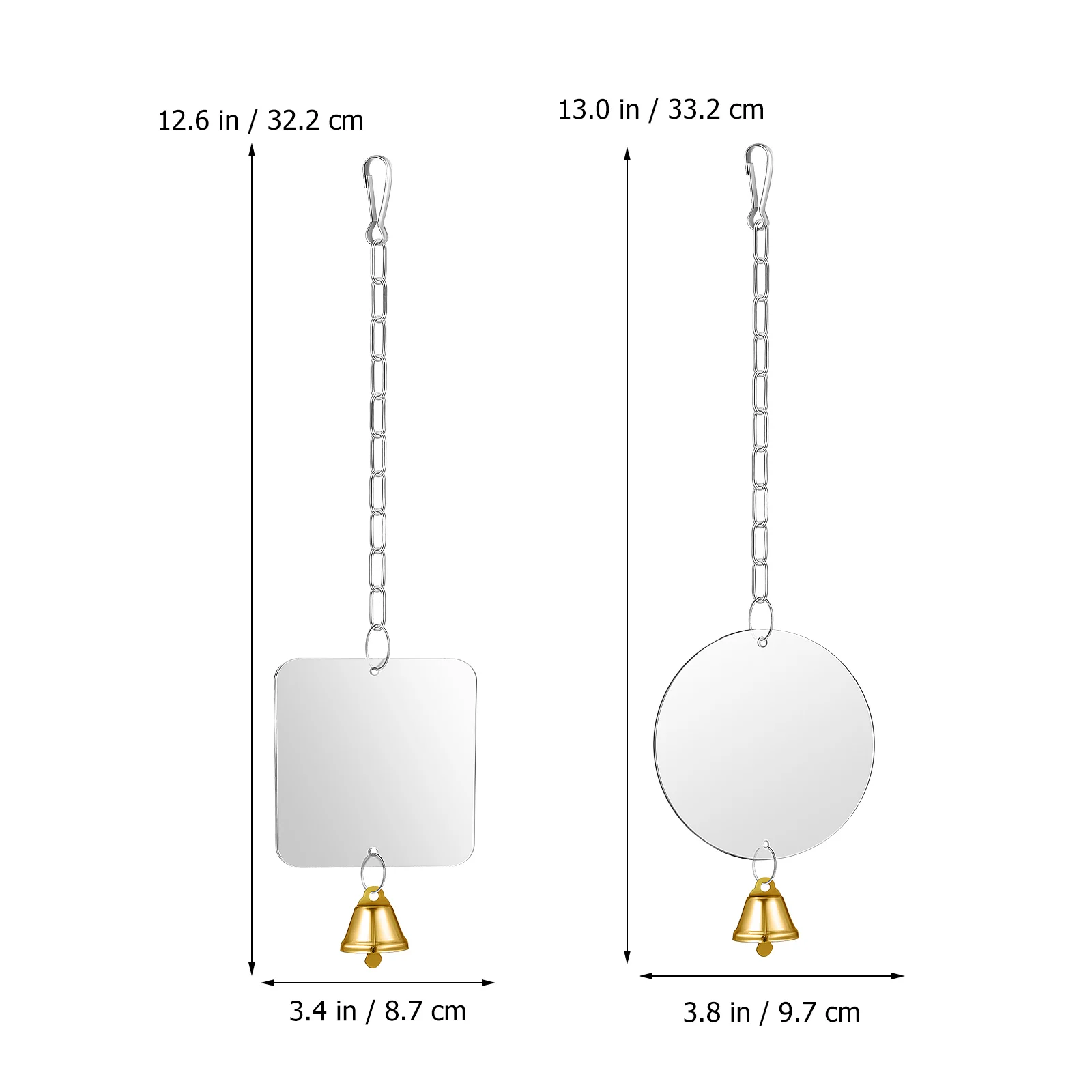 

2Pcs Bird Mirror Ringer Swing Hanging Stainless Steel Chain Link for Small Medium Parrots Decoration Bird Mirror