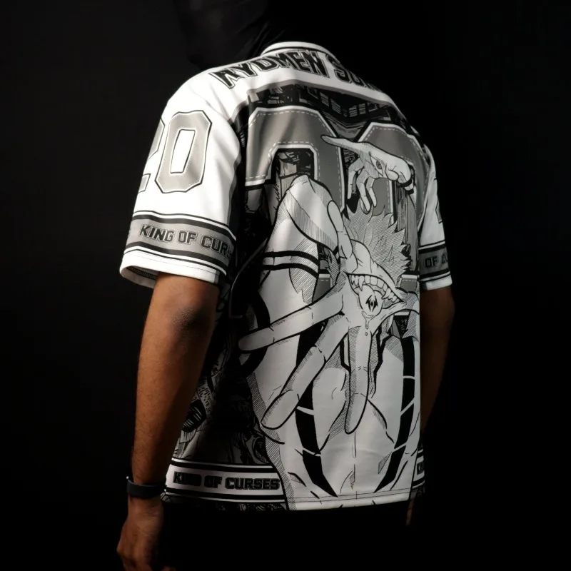 Anime Manga Full Sublimation Mesh Jersey, Unisex Streetwear Short Sleeve Sport Tee, Black White Graphic Uniform