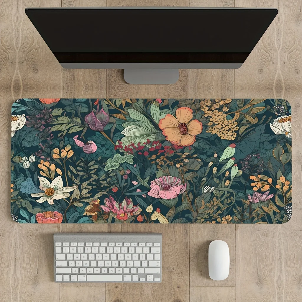 Large Vintage Wildflower Floral Botanical Gaming Mouse Pad, Non-Slip Keyboard Desk Mat for Computer, Office & Home