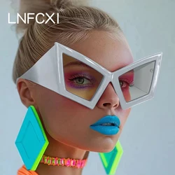 LNFCXI-Óculos de sol grandes para homens e mulheres, tons vermelhos, gradiente retrô, pernas largas, nova moda, UV400