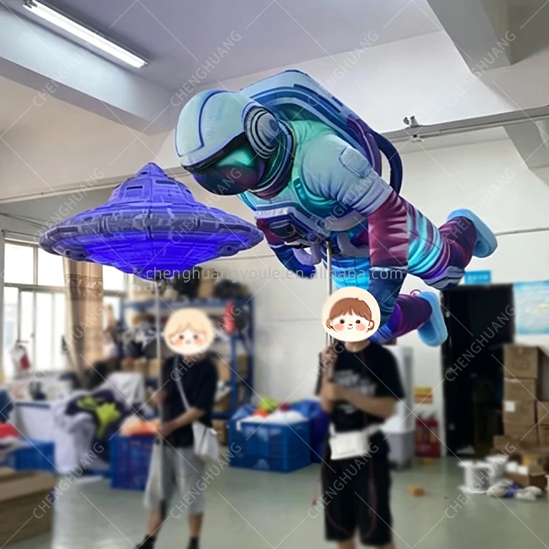 Giant Inflatable UFO & Astronaut Puppet Set, LED Handheld Space Model, Space Theme Parade & Party Performance Prop