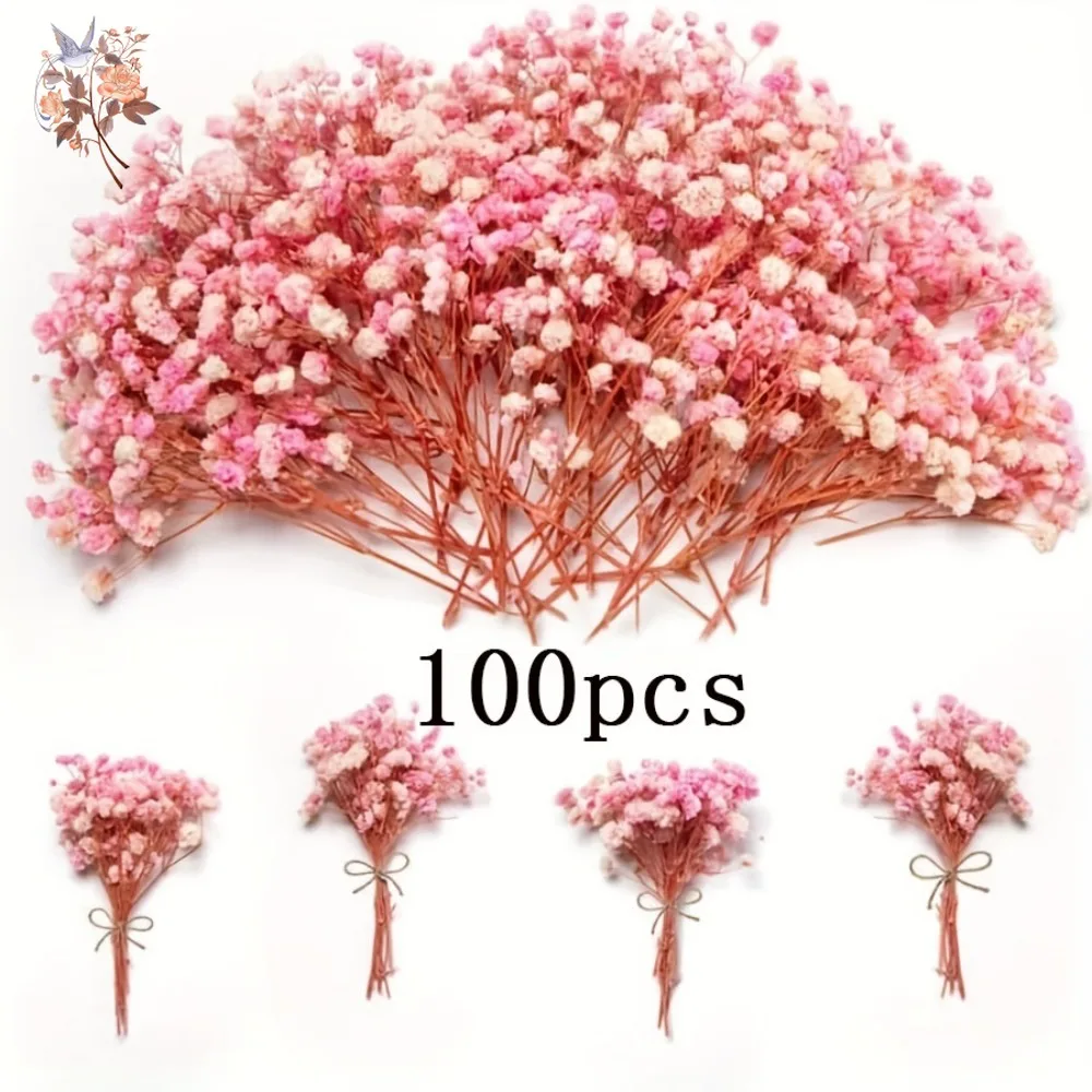 

100pcs Mini Natural Pink Baby's Breath Artificial Flowers for DIY Crafts Dried Gypsophila Elegant Home Vase Fillers Decorations