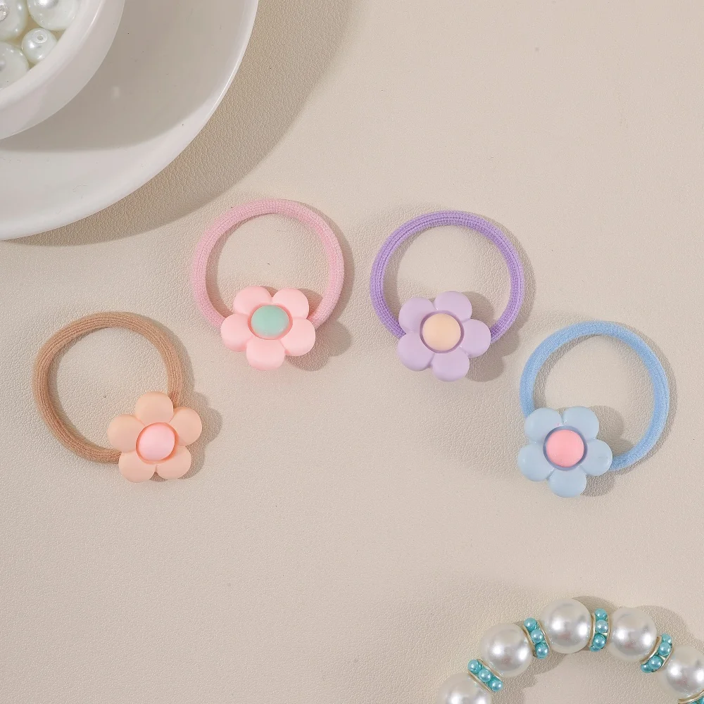 3/4pcs Kids Girls Hair Ties Small Flower Elastic Rubber Band Hair Rope Multi‑Colors Scrunchies Children Hair Accessories