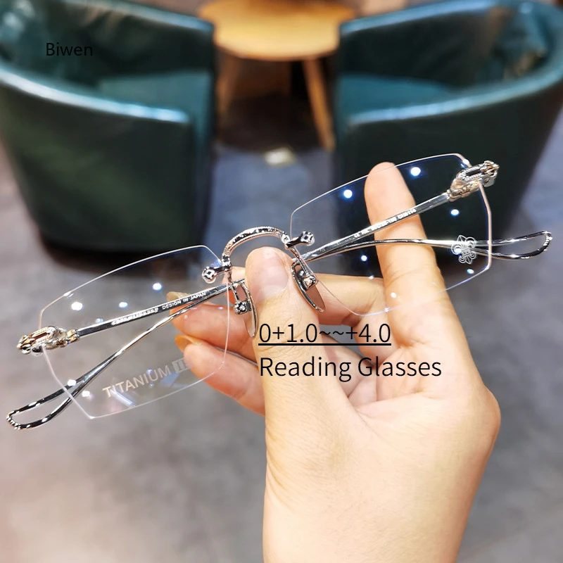 0+1+1.5+2+2.5+3+3.5+4 Rimless Reading Glasses Women Men Anti Blue Light Luxury Presbyopia Eyeglasses Frameless Eyewear очки