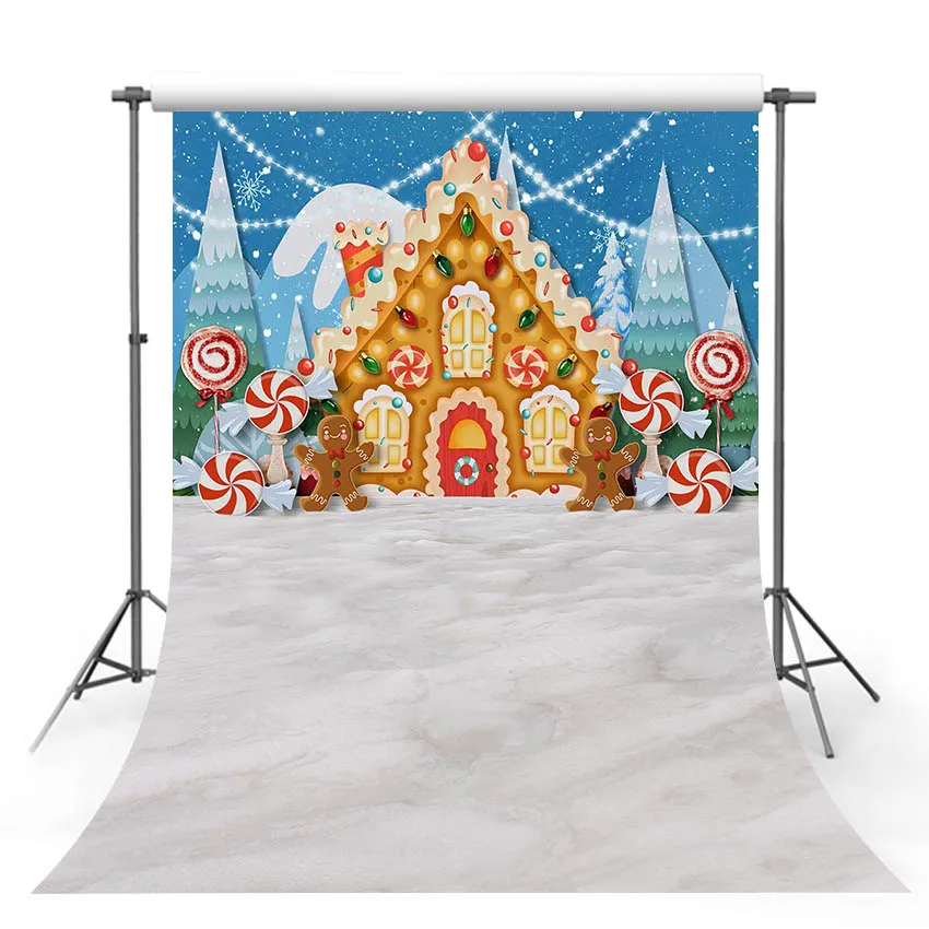 

Mehofond Photography Backdrop Christmas Gingerbread Cabin Candycane Cookie Decor for Family Festival Party Background Photocall