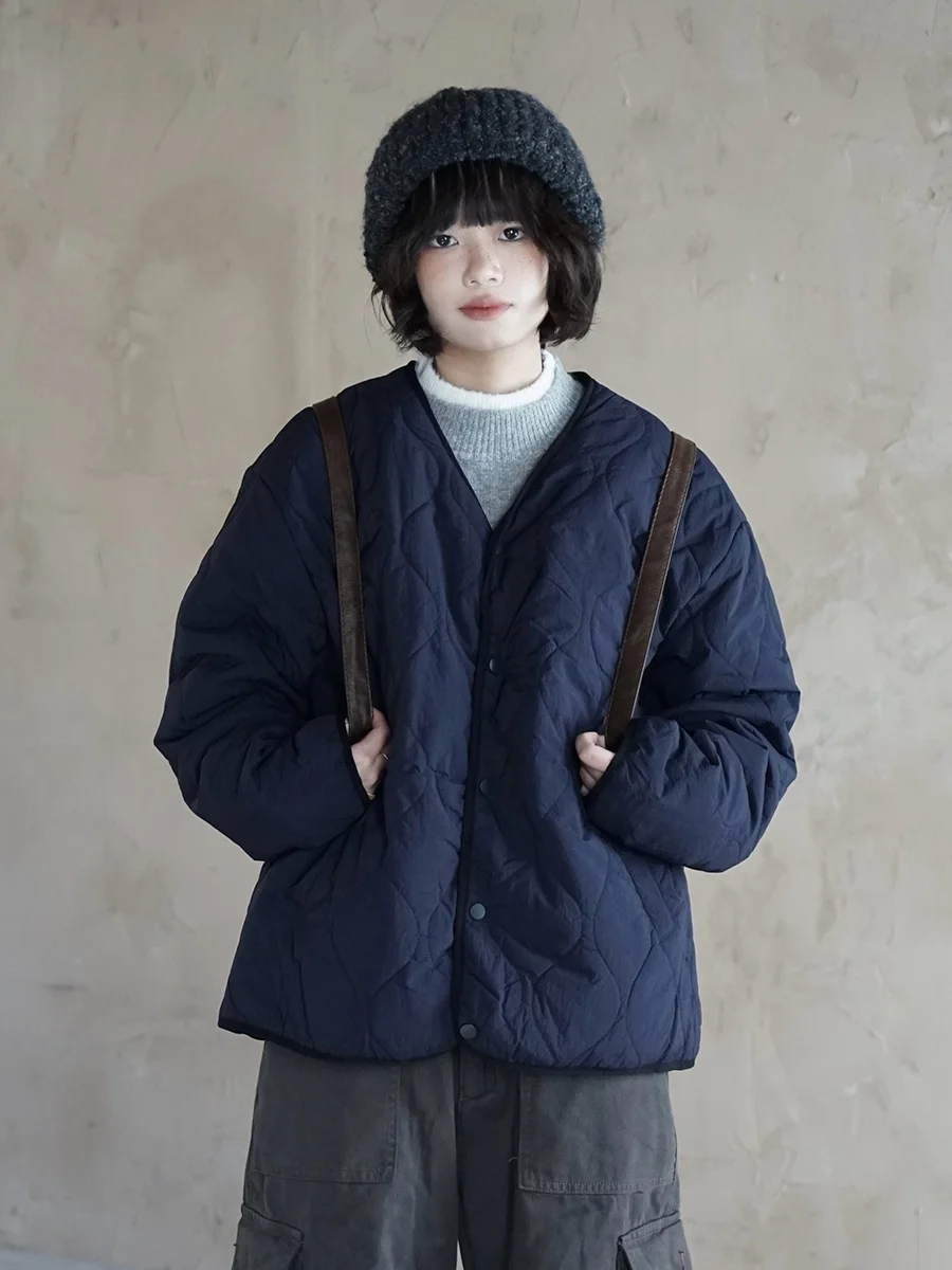 

Warm Cotton Jacket Loose Unisex Neckless Winter Coat with Cotton Sandwich Design Small Audience Sensation Bowl Man Soup