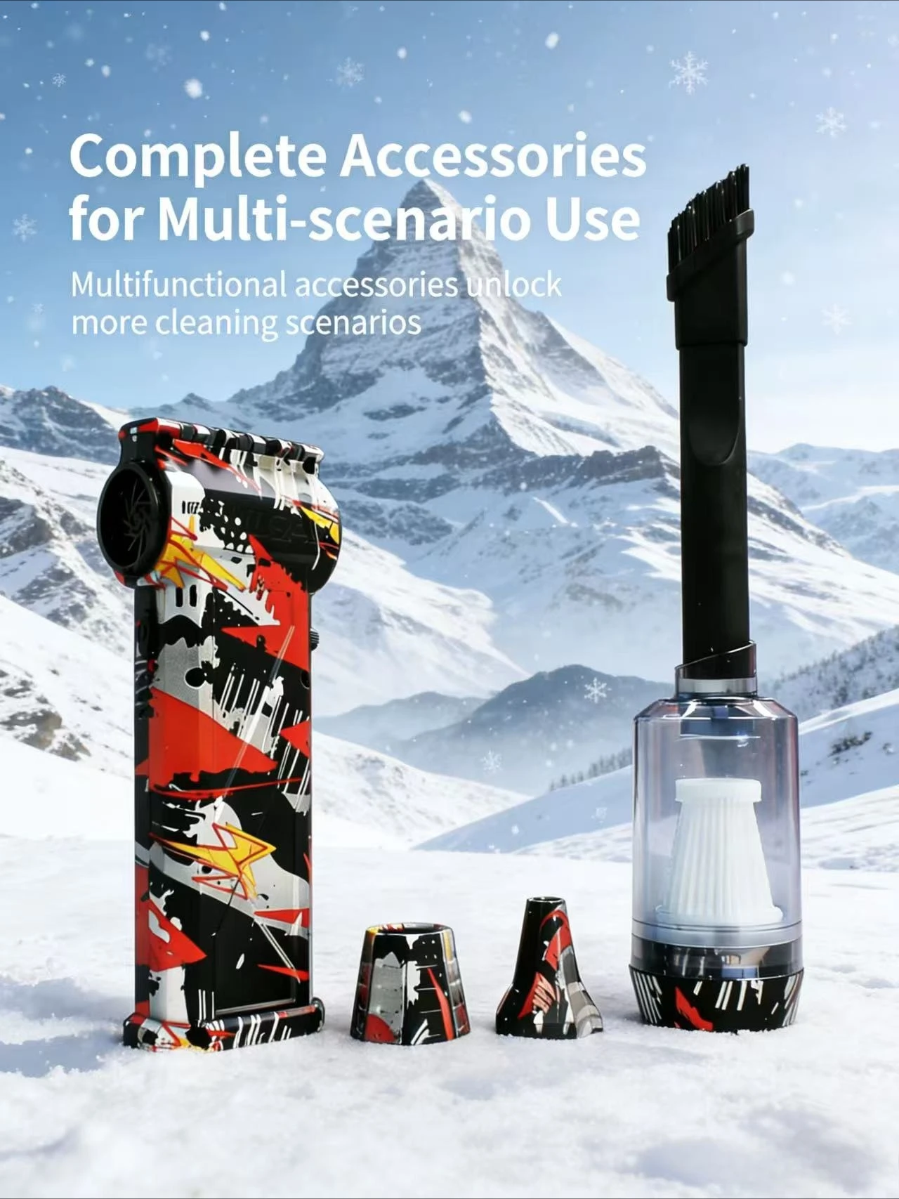 

L3 Серебристо-черно-красный бесщеточный вакуумный вентилятор, высота 550000 об/мин, сильная скорость ветра 75 м/с, турбоструйный фен + пистолет для мойки автомобиля + снег