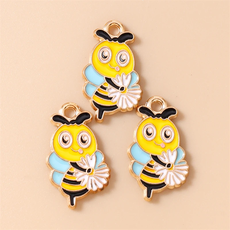 20 Stück Cartoon-Mix-Tier-Honigbienen-Anhänger, Emaille-Bienen-Anhänger für Schmuckherstellung, Ohrringe, Halsketten, DIY-Bastelzubehör – Detail 6