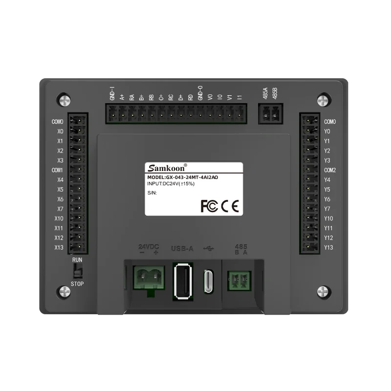 Samkoon 4.3 Inch HMI PLC All-in-One Integrated Controller 12DI 12DO Transistor 4AI 2AO Analog DC24V Industrial Touch Screen Pane