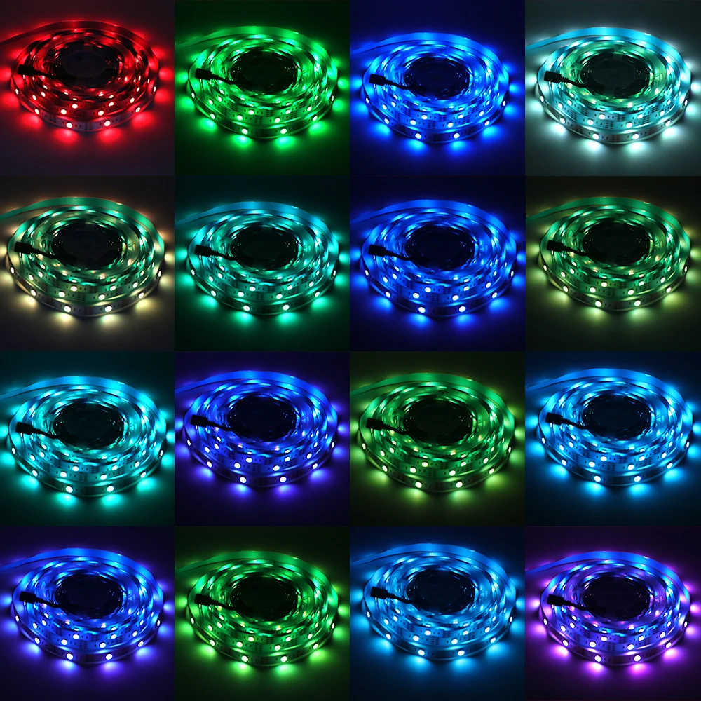 DC 5V 5050 Taśma RGB LED Światło zasilane bateryjnie Wodoodporna taśma wstążkowa Stabilne paski LED Wewnątrz Na zewnątrz Zdalne sterowanie 3/24/44