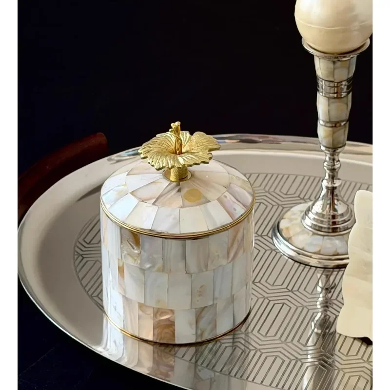 Modern Luxury Gold Floral Shell Decorative Jar Living Room Desktop Shell Storage Jar Candy and Key Storage Jar Home Decoration