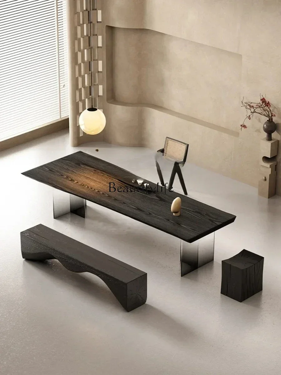 Solid Wood Tea Table Black Dining Table Acrylic Gradient Desk Tea  Conference Table WorkbenchX