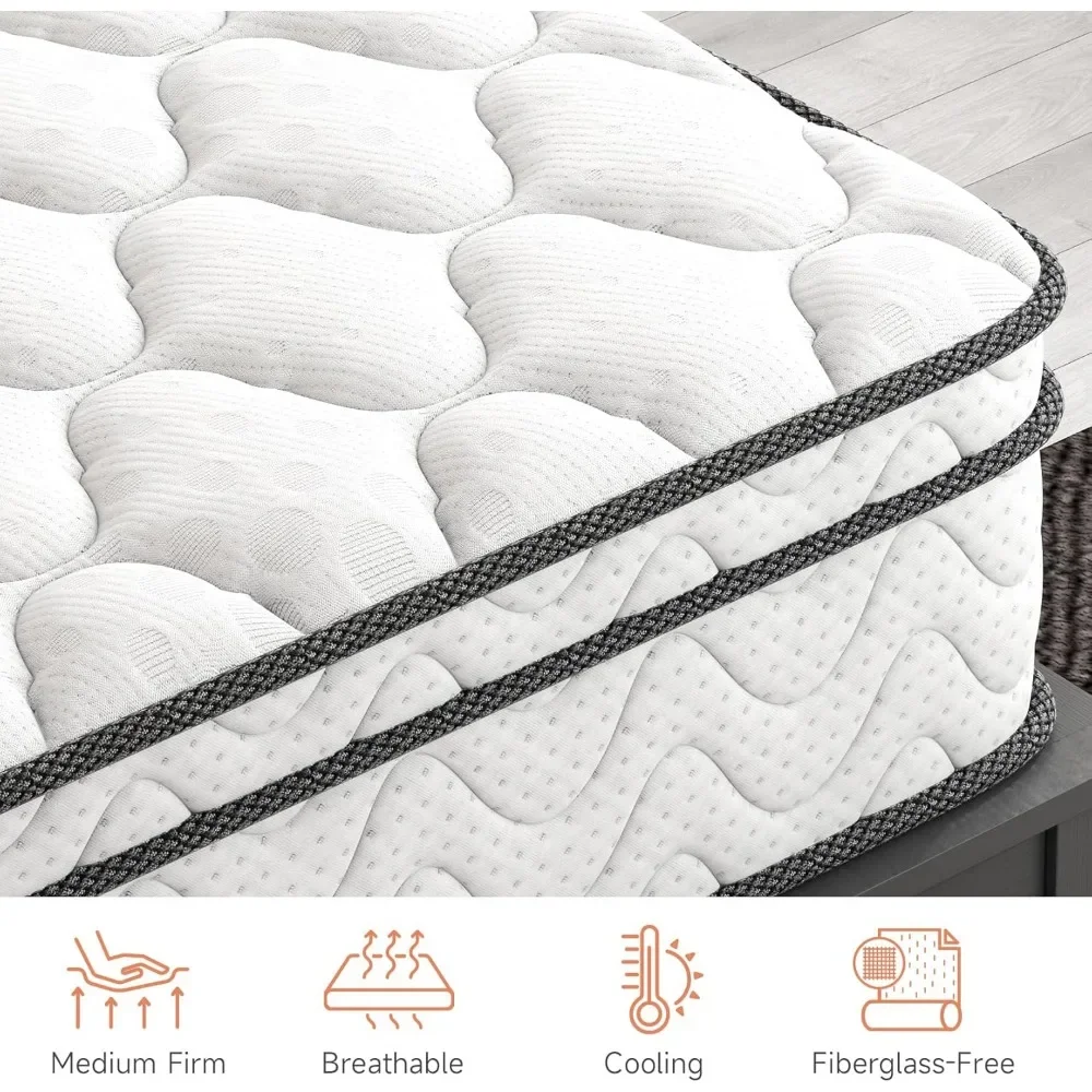 Colchões Queen, colchão híbrido Queen Size de 14 polegadas em uma caixa, design ergonômico com espuma Momory respirável |