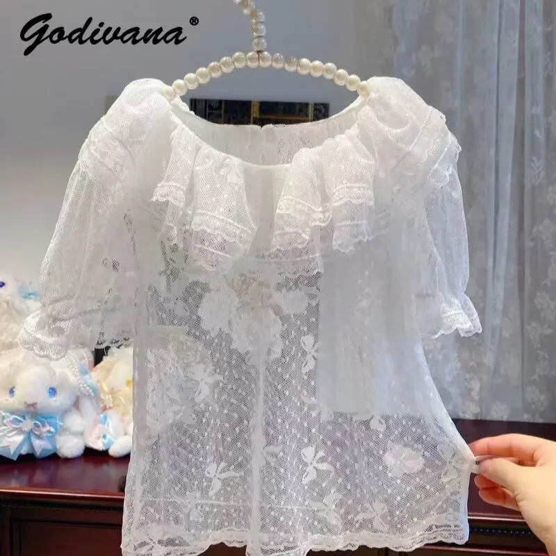 Sweet Baby Girls Summer New Lolita Inner Layer Blouse Kids Lightweight Short-sleeve Lace Undershirt Versatile and Breathable Top