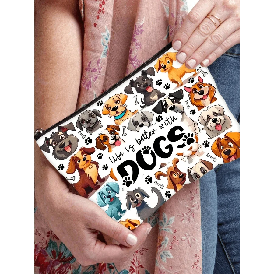 

1pc Cute Dog Print Cosmetic Bag Large Capacity Travel Toiletry Pouch Portable Makeup Organizer For Pet Lovers Women