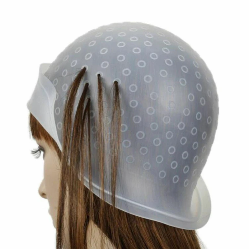 B3 1 Pc Silicone Hair Highlights Cap With Needle Reusable Hair Coloring Cap Hair Dye Hat Hair Styling Tools Barber Accessories