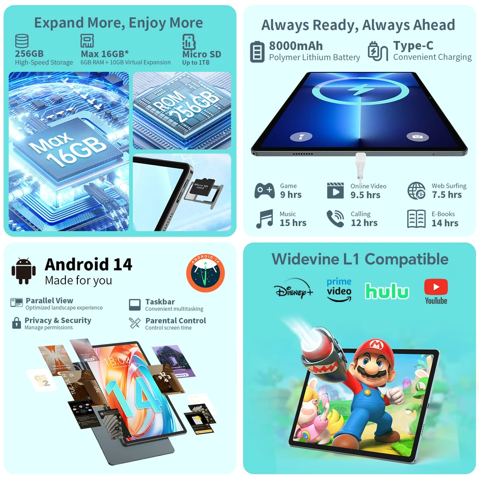 ODEA Amazon.co.jp: 11 Android14タブレット S11 ODEA S11 (1TBまで 256GB + 16GB 11インチタブレット Androidタブレット本体