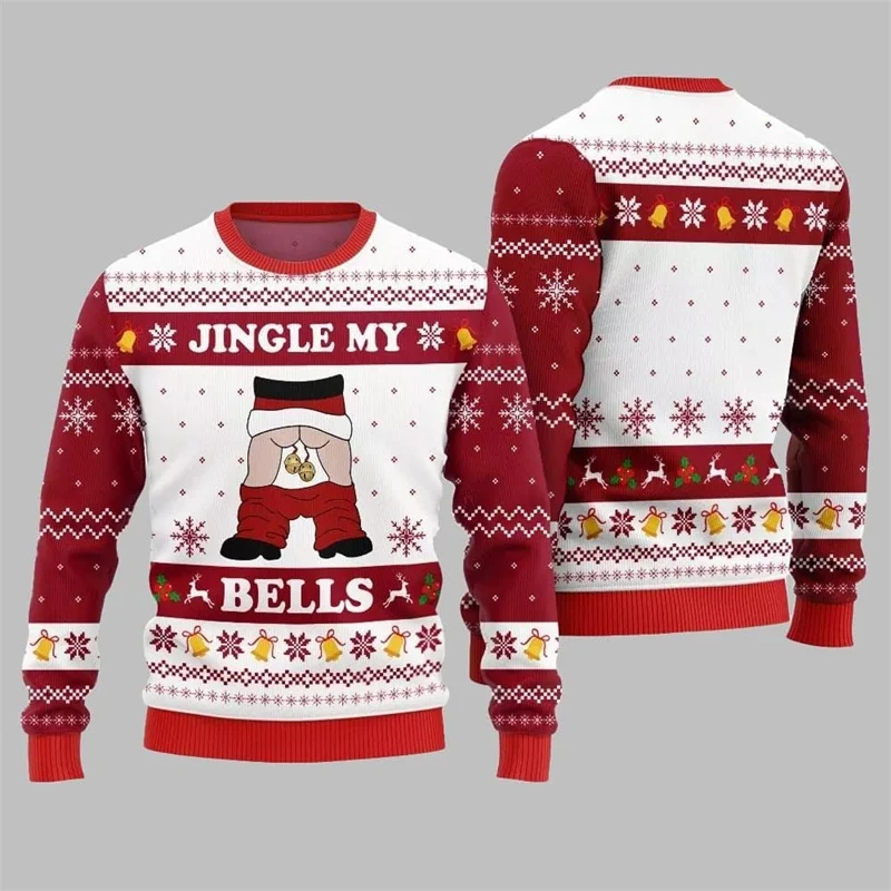 Jingle My Bells Ugly Christmas Sweater For Men Beer Party Print Santa Claus Pullover Sweatshirt Snowman Alpaca Pattern Sweater