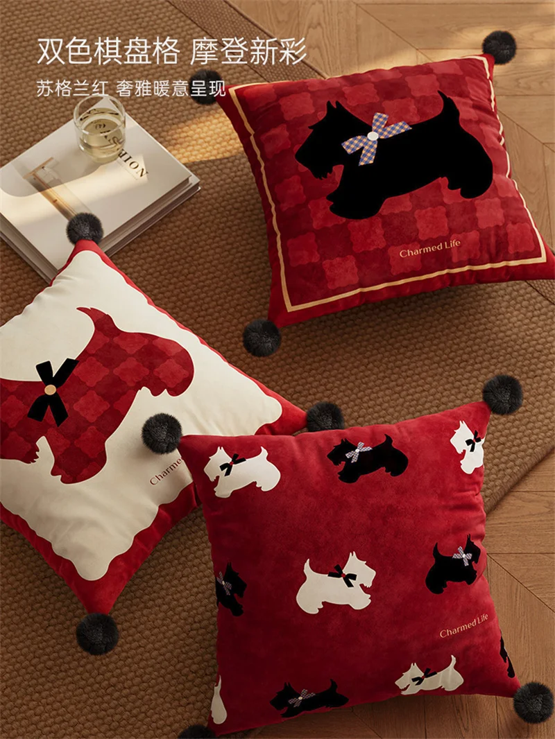 غطاء وسادة مربع الأحمر رمي كيس وسادة المخملية المخدة القط الكلب طباعة للسرير الأريكة كرسي أريكة مكتب الديكور فكرة Gits