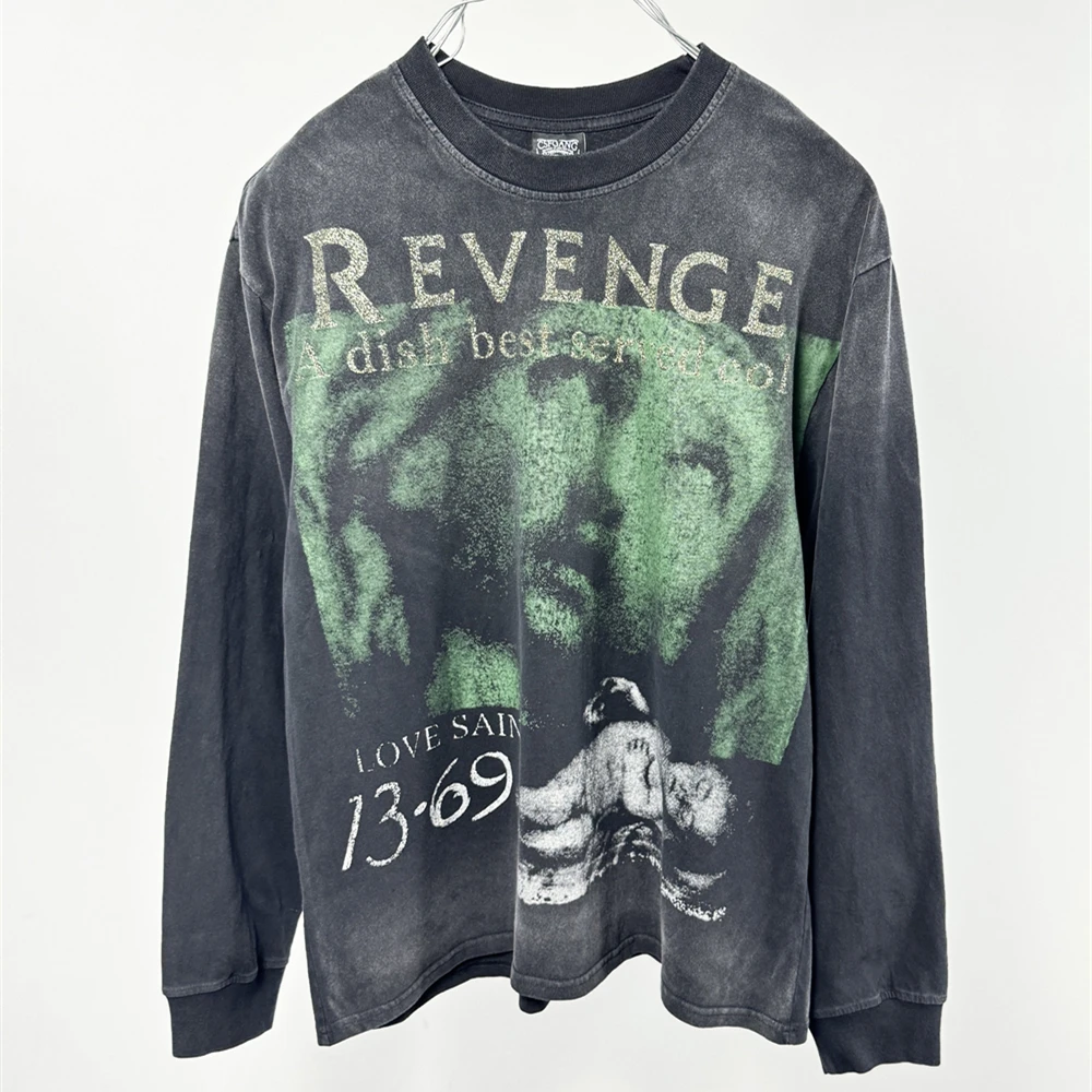 

SAINT L/S Shirt 25AW Long Sleeves Washed Vintage T Shirt Men Women Tee Tops T-Shirts