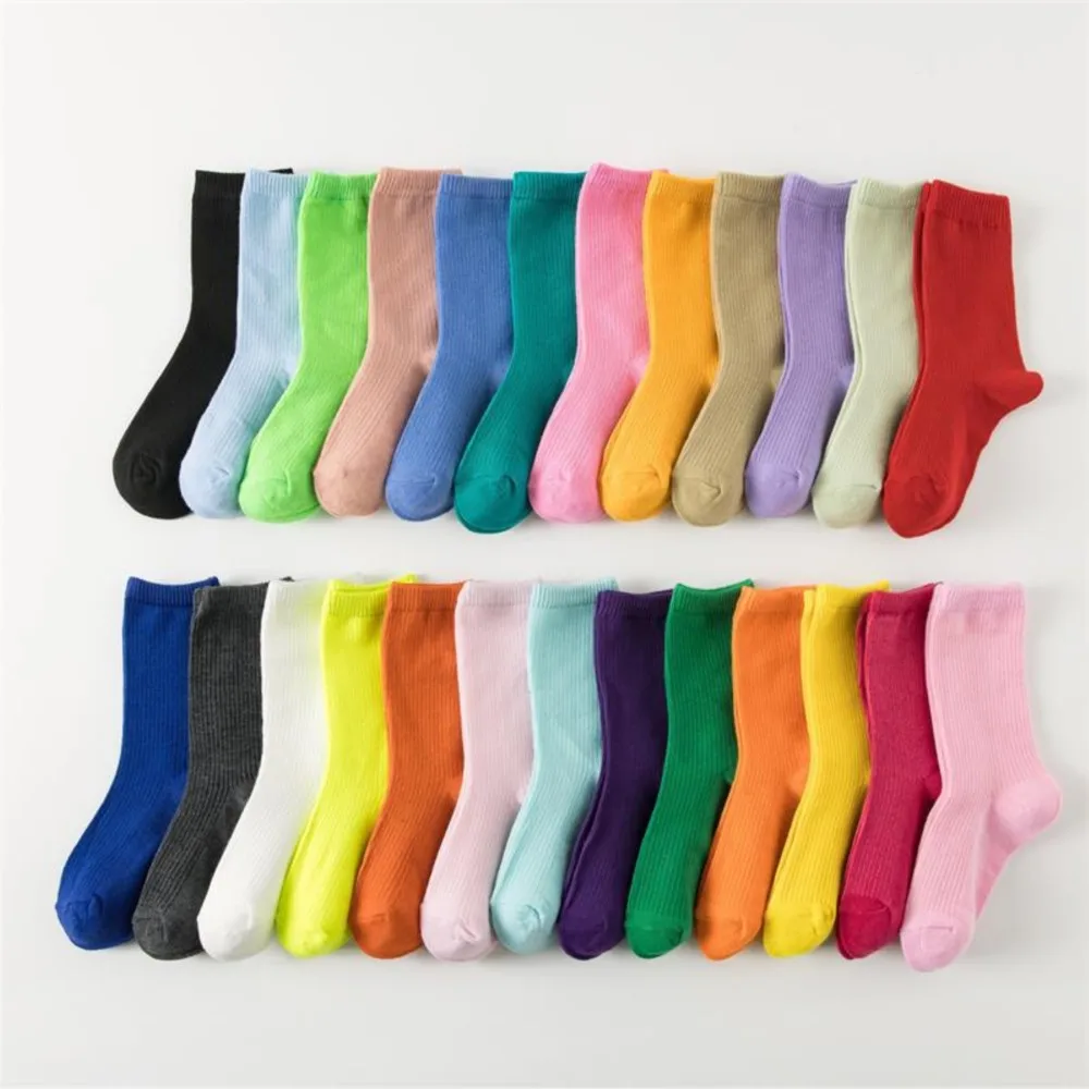 Spring and summer new children's color socks kids candy color pile socks elementary school solid color socks