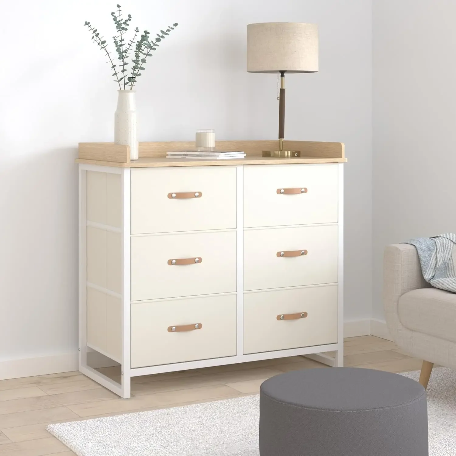 Dresser for Bedroom with 6 Drawers, Chest of Drawers, with Water-Resistant Changing Table, Storage Organizer Cabinet, f