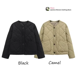 Fashion Women Comfy New in 2 Colors Outerwears Water Repellent Puffer Jackets with Patch Pockets Cozy O-Neck Long Sleeve Jackets