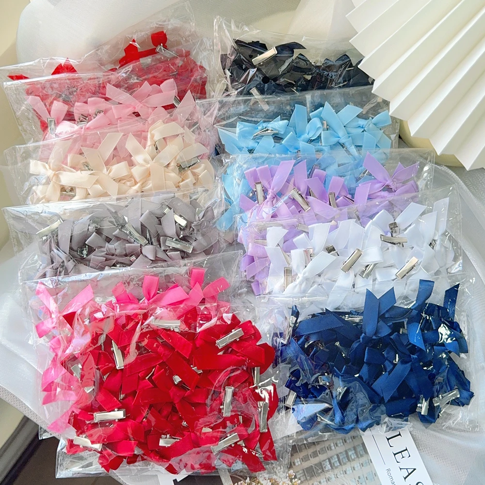 4/6/8/10Pcs Kids Sweet Solid Color Mini Bowknot With Hair Clip Baby Girls Ballet Style Ribbon Braided Hair Accessories Wholesale