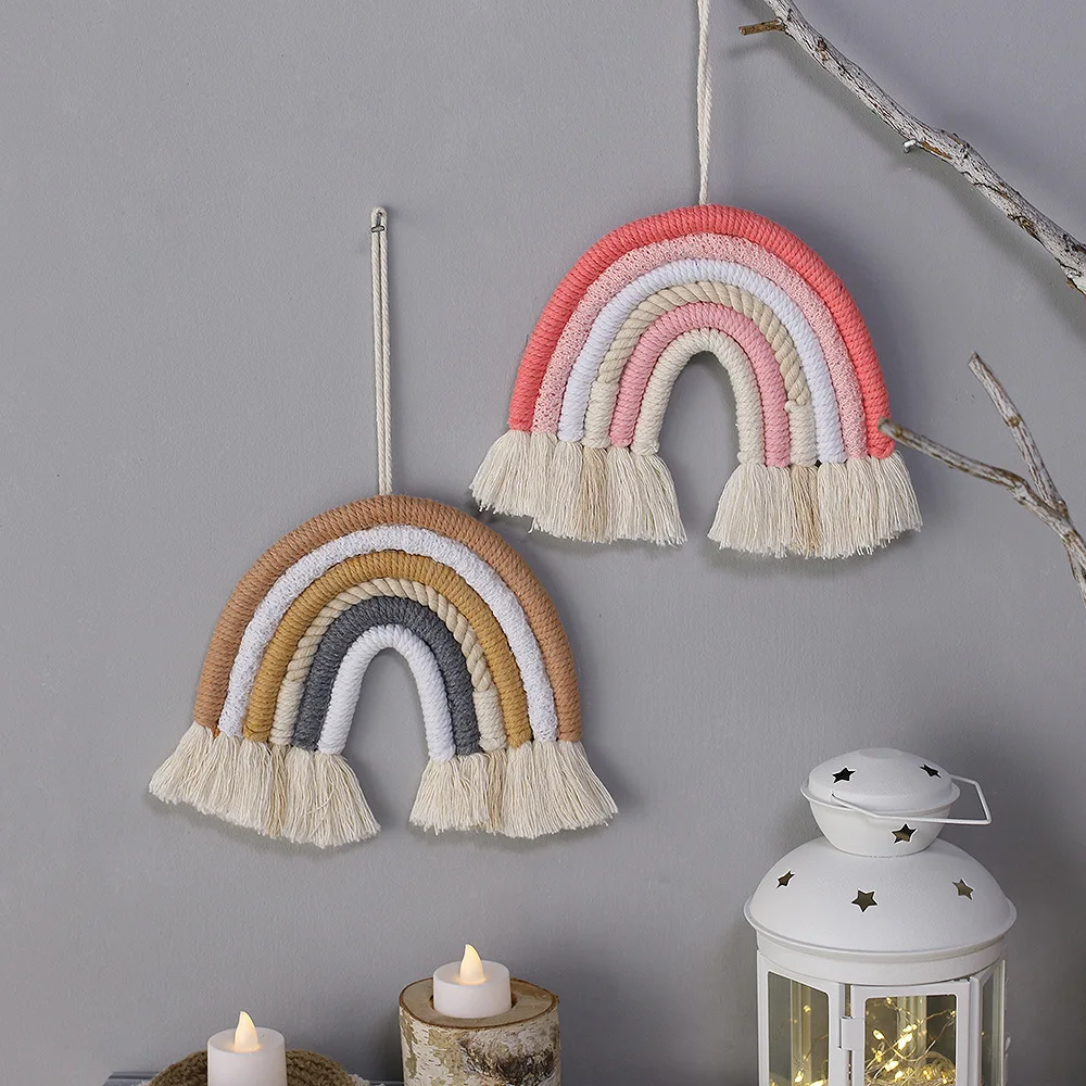 INS Rainbow Pendant Children's Room Decoration Weaving Tassel Decoration Weaving Tapestry Rainbow Room Pendant Living Room Gift