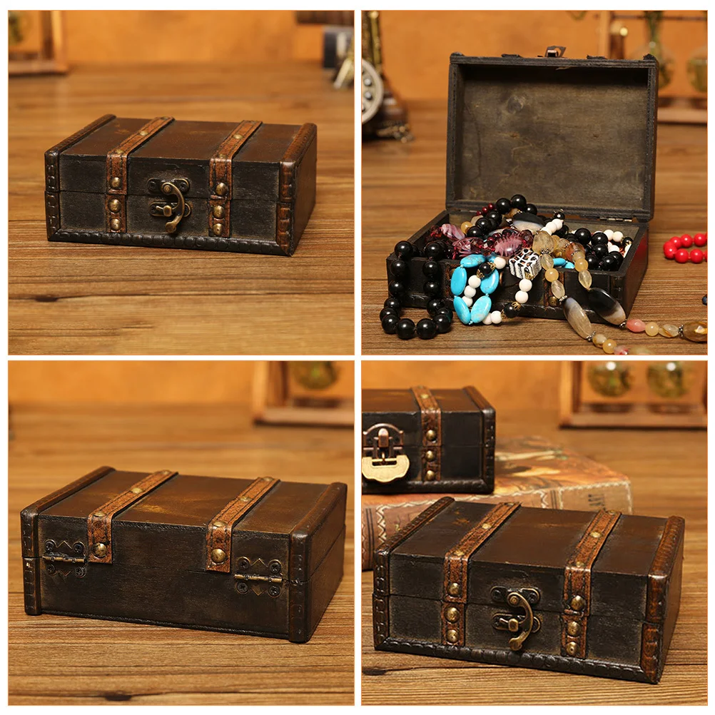

1pcs Vintage Wooden Jewelry Box With Lid Storage Case For Necklaces Bracelets Earrings Trinkets Organizer Desktop Decor