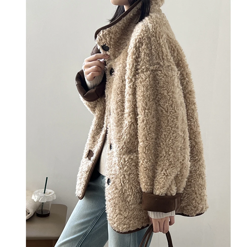 Women Winter Suede Jacket Coat Warm Furry Two Way Wear Coats Turn Down Collar Long Sleeve Tops Women Parka Femme Coat