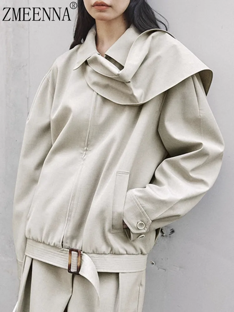 

ZMEENNA Women's Fashion Short Oversized Jacket Chic Casual Outerwear Loose Fit Top With Pleated Back And Pockets ZM3762