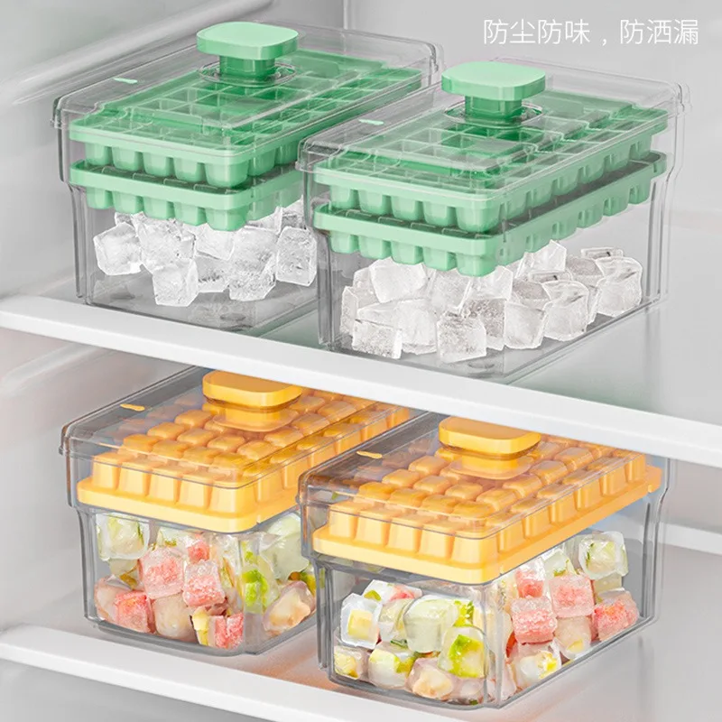 34/68 Ice Machine Silicone Ice Cube Tray with Lid Food Grade Ice Molding Fast Release Easy Cleaning for Freezer One Click Press