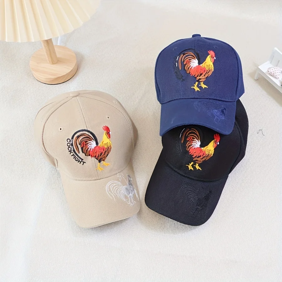 Men's Acrylic Hat with Animal Design, Rooster Embroidery, Baseball Cap, Korean Style, Fashionable, Simple, Outdoor Hiking Travel Sun Protection Sun Hat