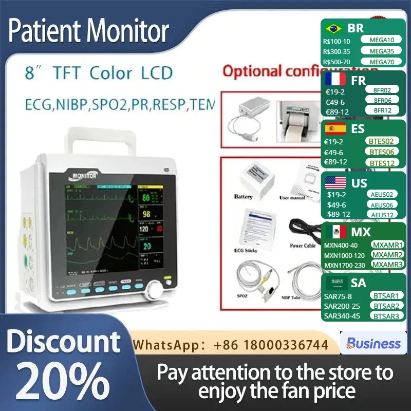 

CONTEC CMS6000 Adult Child Neonate Patient Monitor Vet Portable 6 Parameter ECG NIBP RESP SPO2 PR TEMP vital signs monitor