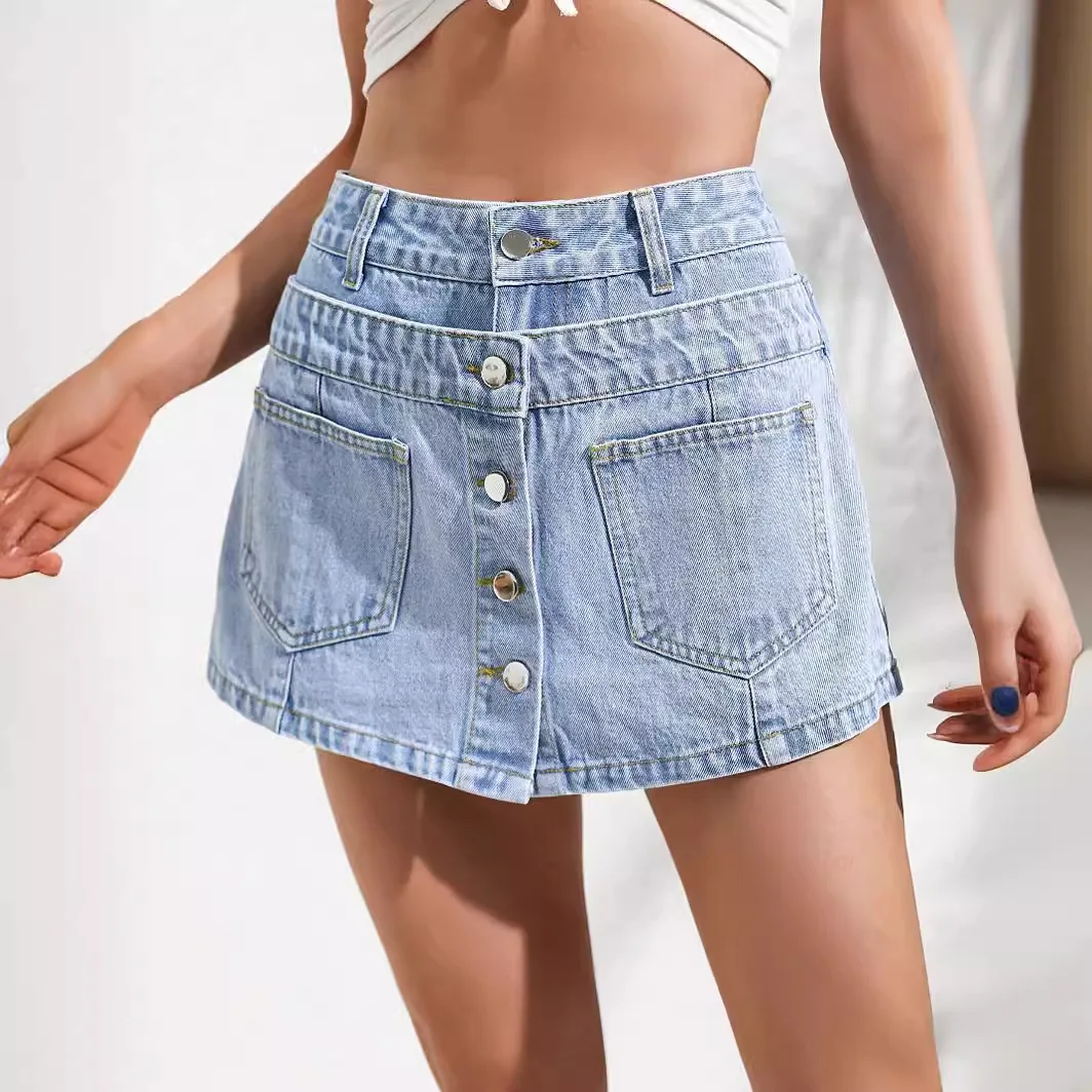 Denim Shorts Jeans Women Sexy Bleached Jean 2024 Washed Solid High Waist Button Pockets Loose Fit Vintage Spliced Casual