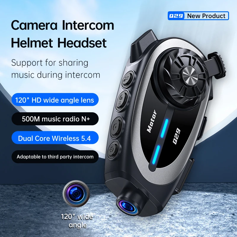 

​ Мотоциклетная Bluetooth-гарнитура с HD-камерой, водонепроницаемая, с шумоподавлением, голосовым управлением AI и двусторонней связью (интерком)