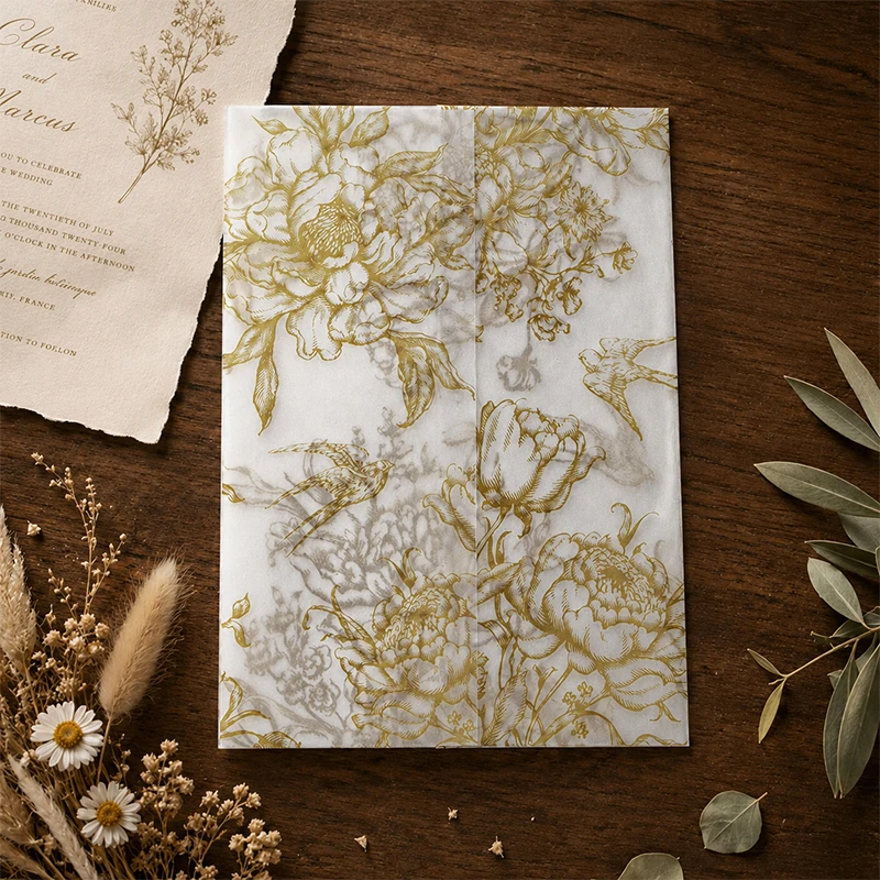 Wedding Envelopes - 20/50pcs Vellum Wrap with Monochrome Flowers,