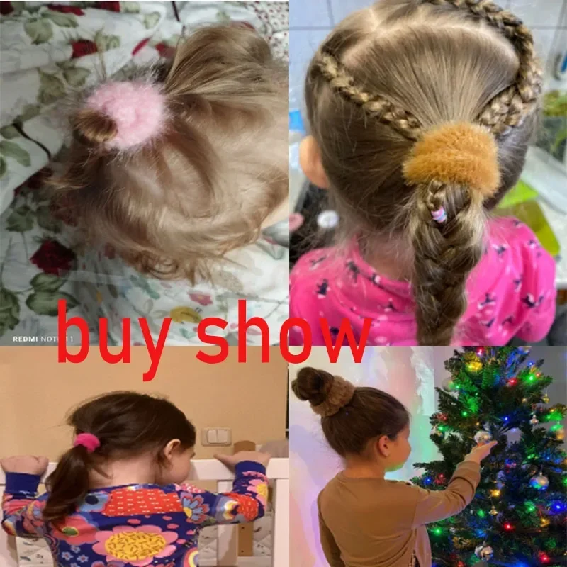 5/15pcs/lot Baby Girls Plush Elastic Hair Bands Small Rubber Band for Children Sweets Furry Scrunchie Hair Ties Hair Accessories