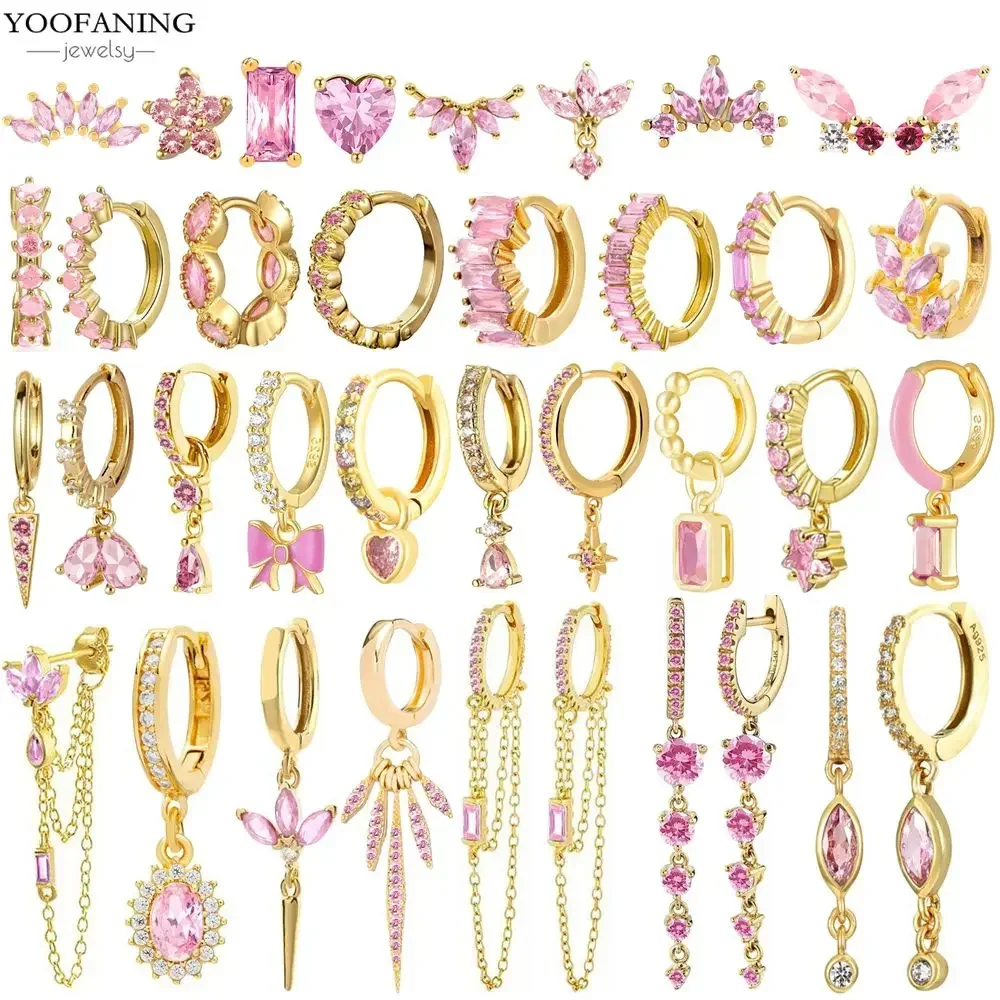 

Женские серьги-кольца из серебра 925 пробы с розовым Цирконом