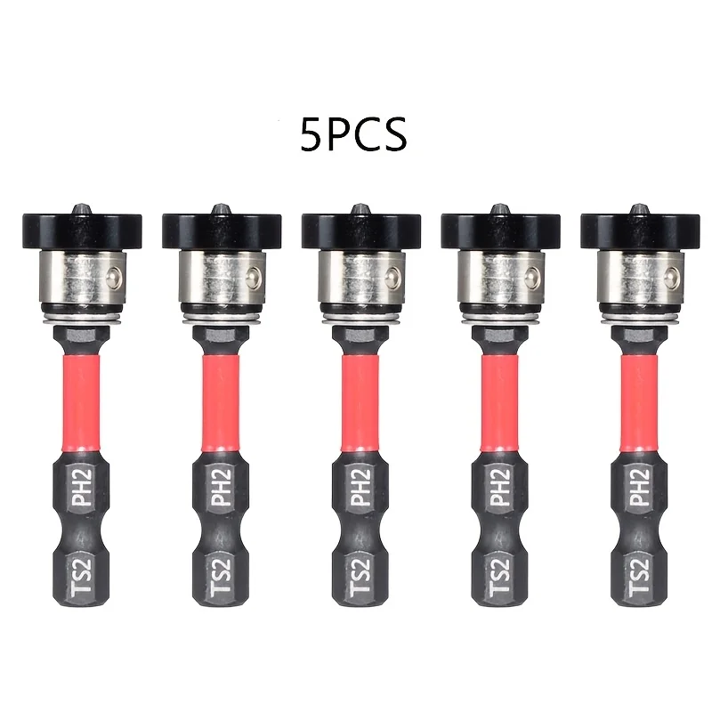 ‌5PC Magnetic Cross Head Drill Bits - S2 Steel, High Hardness, Self-Tapping, for Wood/Drywall - Fits Air/Electric/Hand Drills