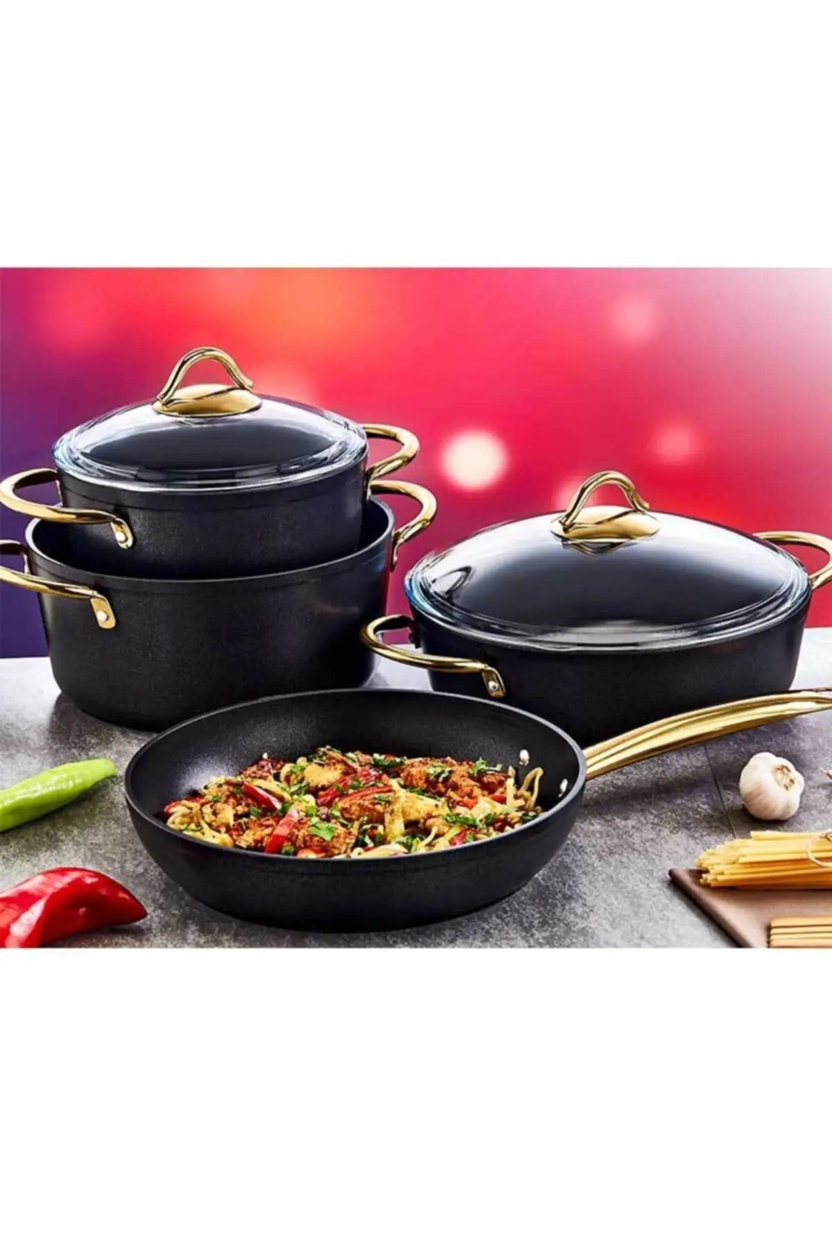 

DOLBOVI 7 piece granite Diamond Cookware Set black 3019 Cookware Set